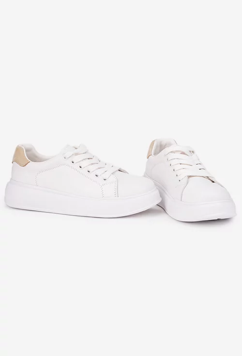 Pantofi dama NUR din piele naturala alba cu bej