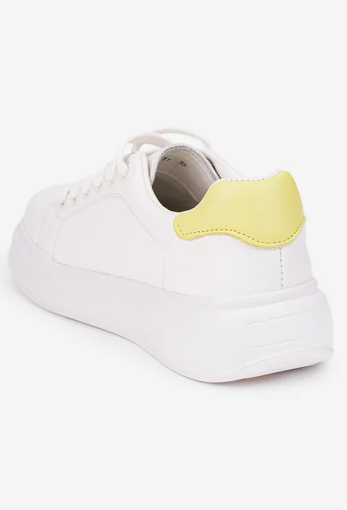 Pantofi dama NUR din piele naturala alba cu galben