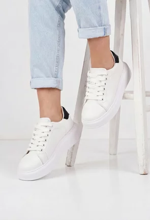 Pantofi dama NUR din piele naturala alba cu negru