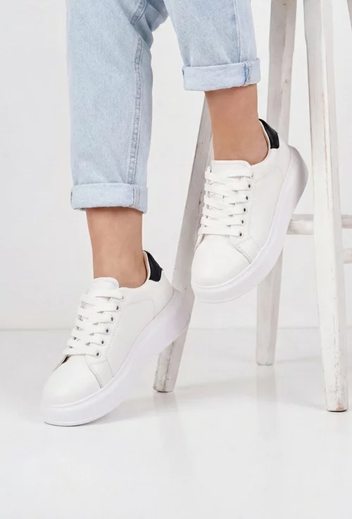 Pantofi dama NUR din piele naturala alba cu negru