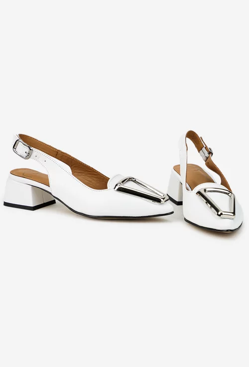 Pantofi dama NUR din piele naturala alba cu ornament picture - 6