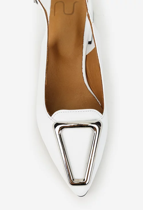 Pantofi dama NUR din piele naturala alba cu ornament picture - 7