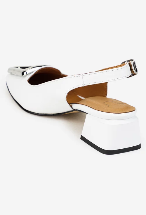 Pantofi dama NUR din piele naturala alba cu ornament picture - 4