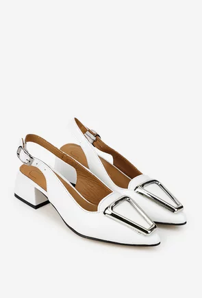 Pantofi dama NUR din piele naturala alba cu ornament