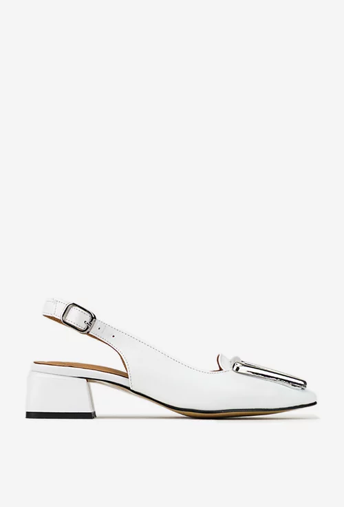 Pantofi dama NUR din piele naturala alba cu ornament picture - 3