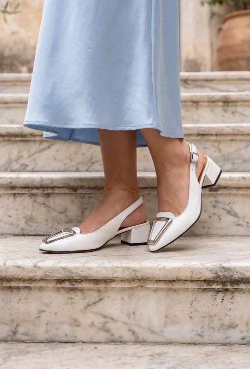 Pantofi dama NUR din piele naturala alba cu ornament picture - 2