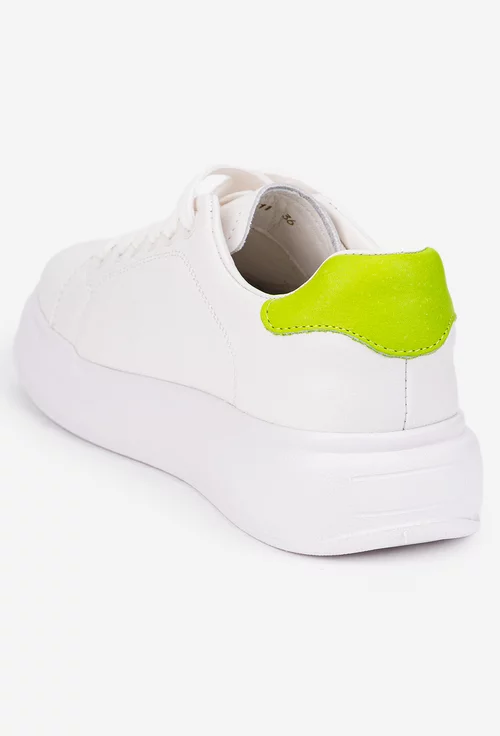 Pantofi dama NUR din piele naturala alba cu verde