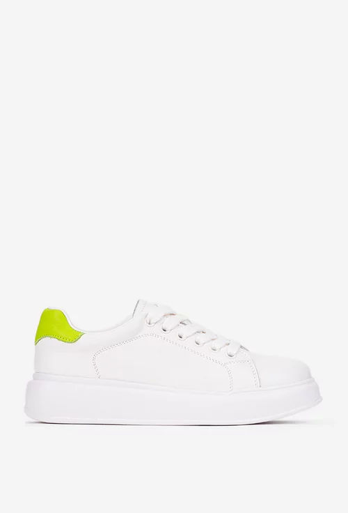 Pantofi dama NUR din piele naturala alba cu verde