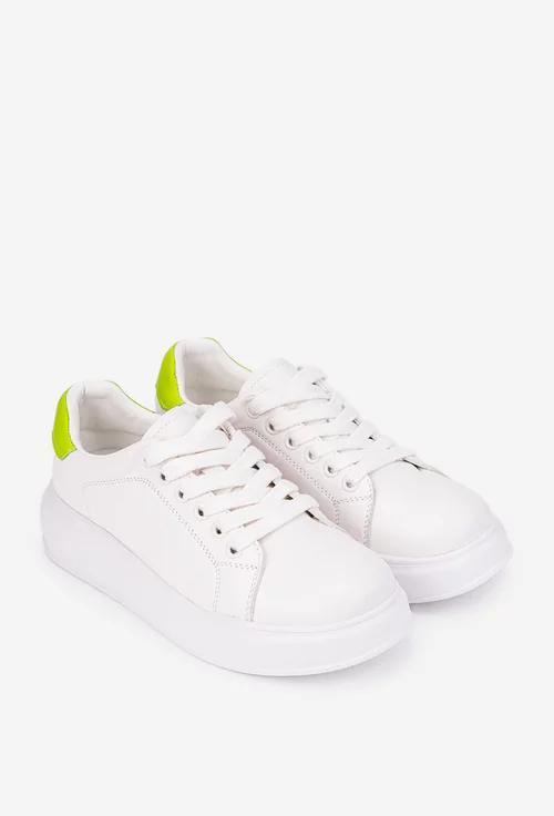 Pantofi dama NUR din piele naturala alba cu verde