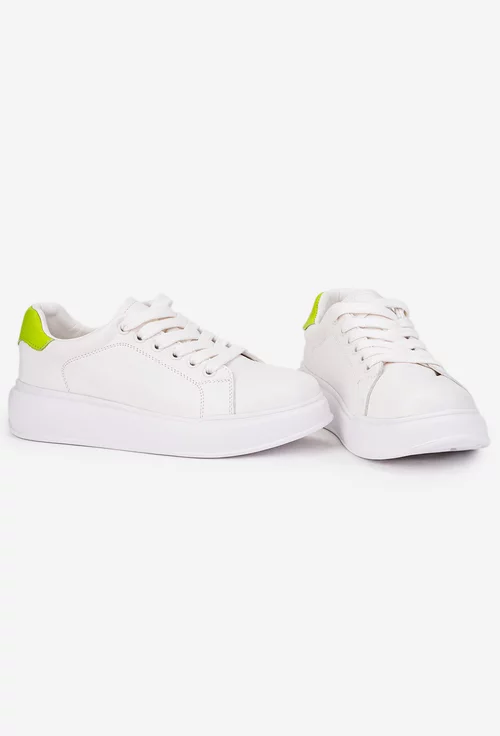 Pantofi dama NUR din piele naturala alba cu verde
