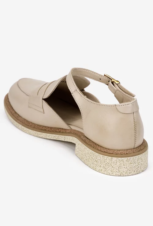 Pantofi dama NUR din piele naturala bej cu decupaje laterale