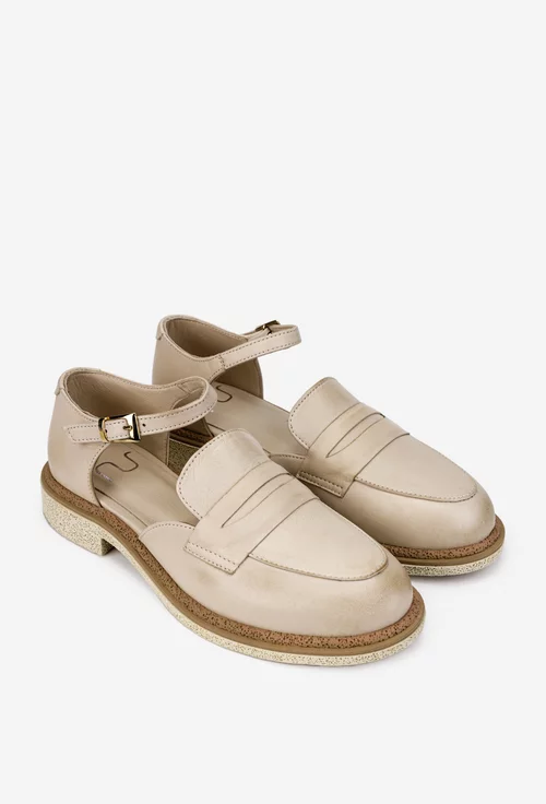 Pantofi dama NUR din piele naturala bej cu decupaje laterale