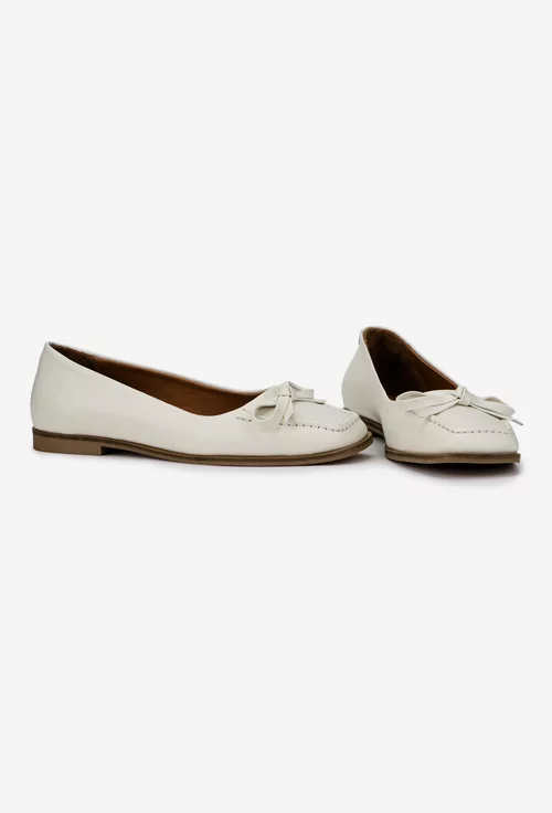 Pantofi dama NUR din piele naturala bej cu funda