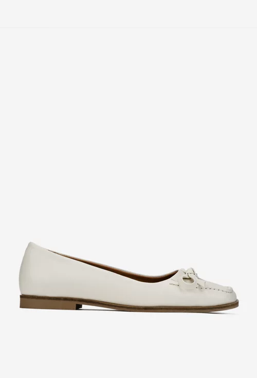 Pantofi dama NUR din piele naturala bej cu funda