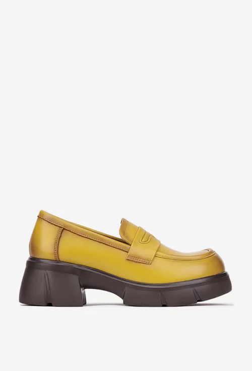 Pantofi dama NUR din piele naturala galben mustar