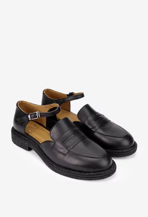 Pantofi dama NUR din piele naturala neagra cu decupaje laterale