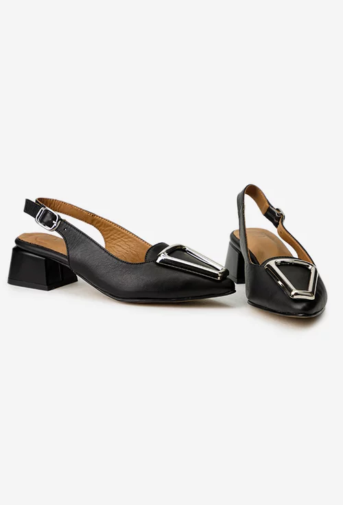 Pantofi dama NUR din piele naturala neagra cu ornament picture - 6