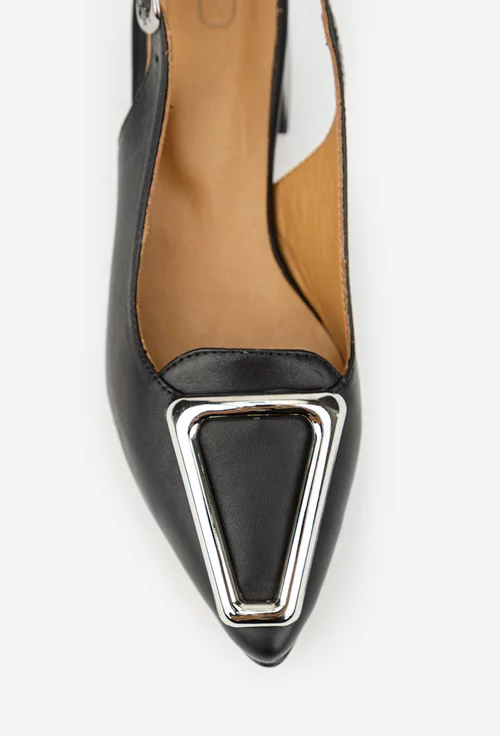 Pantofi dama NUR din piele naturala neagra cu ornament picture - 7