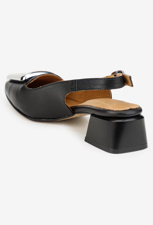 Pantofi dama NUR din piele naturala neagra cu ornament picture - 4