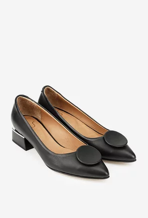 Pantofi dama NUR din piele naturala neagra cu ornament