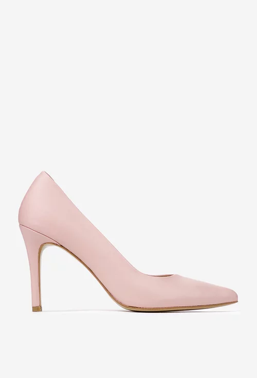 Pantofi dama NUR din piele naturala roz pudra cu toc subtire