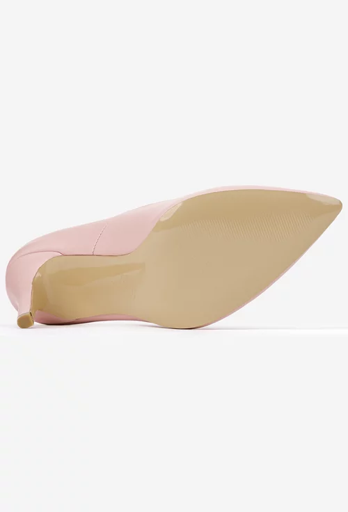 Pantofi dama NUR din piele naturala roz pudra cu toc subtire