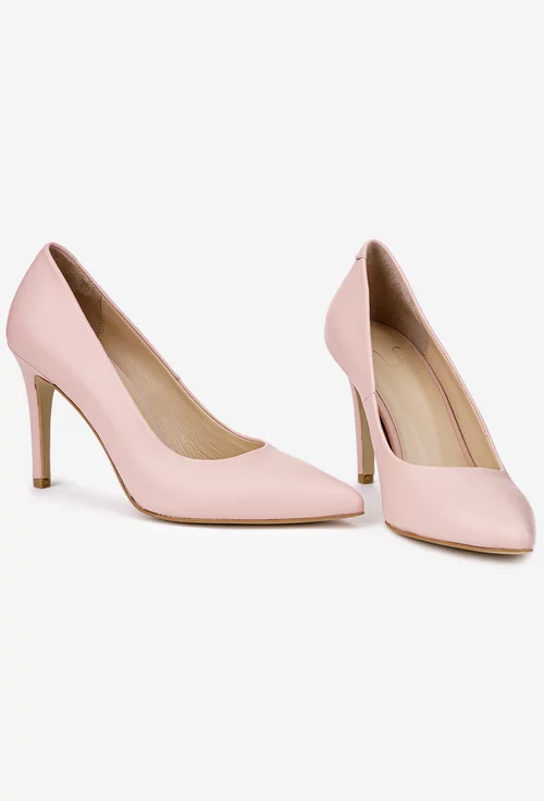 Pantofi dama NUR din piele naturala roz pudra cu toc subtire