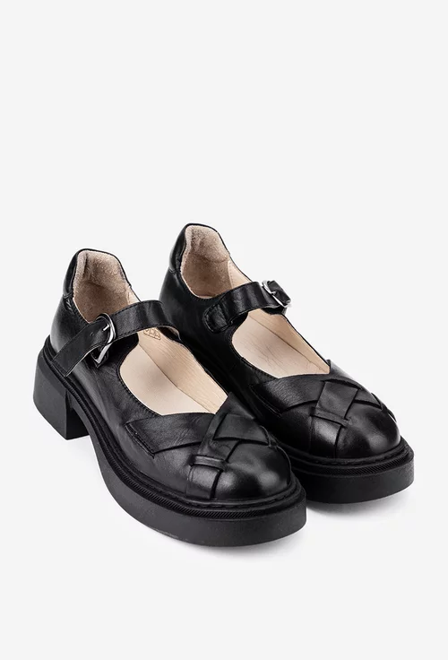 Pantofi dama NUR din piele neagra cu decupaje