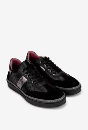 Pantofi dama NUR din piele neagra cu detalii argintii