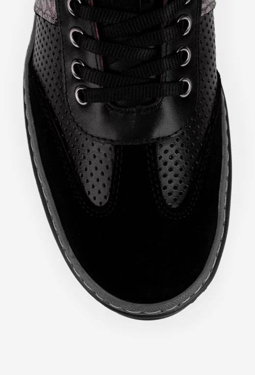 Pantofi dama NUR din piele neagra cu detalii argintii