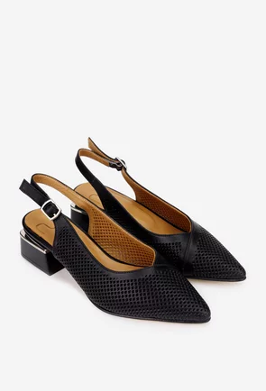 Pantofi dama NUR din piele neagra cu perforatii