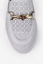 Pantofi dama NUR din piele perforata alba cu ornament