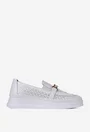 Pantofi dama NUR din piele perforata alba cu ornament
