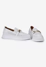 Pantofi dama NUR din piele perforata alba cu ornament