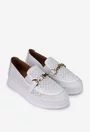 Pantofi dama NUR din piele perforata alba cu ornament