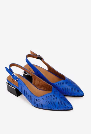 Pantofi dama NUR din piele perforata albastra