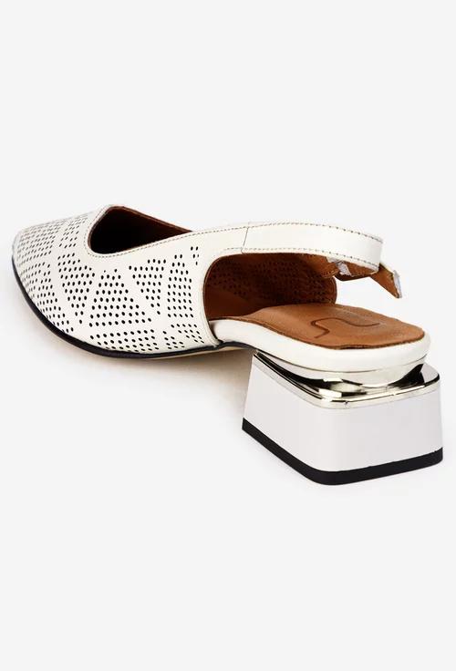 Pantofi dama NUR din piele perforata bej deschis