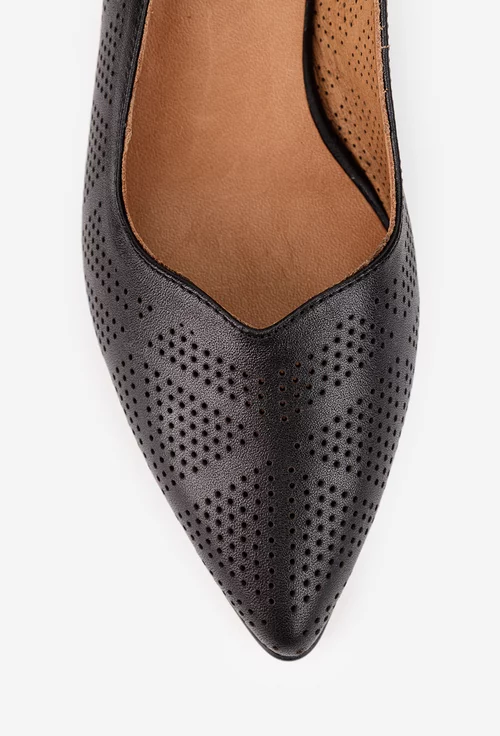 Pantofi dama NUR din piele perforata neagra