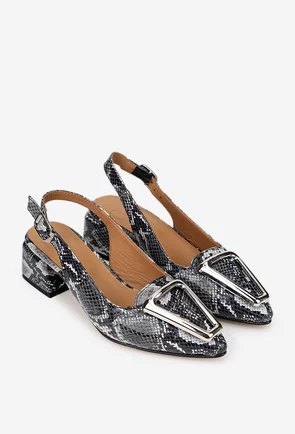Pantofi dama NUR din piele snake print cu ornament