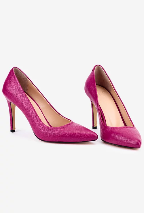 Pantofi dama NUR din piele texturata fuchsia cu toc subtire