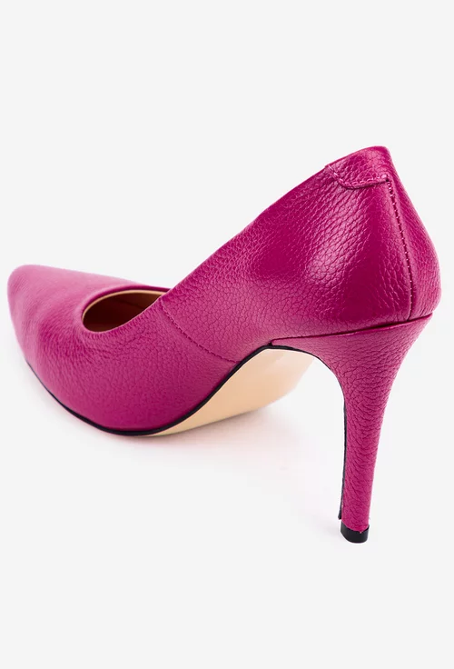 Pantofi dama NUR din piele texturata fuchsia cu toc subtire
