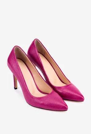 Pantofi dama NUR din piele texturata fuchsia cu toc subtire