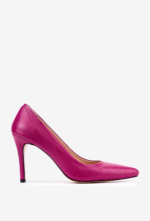 Pantofi dama NUR din piele texturata fuchsia cu toc subtire