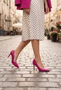 Pantofi dama NUR din piele texturata fuchsia cu toc subtire