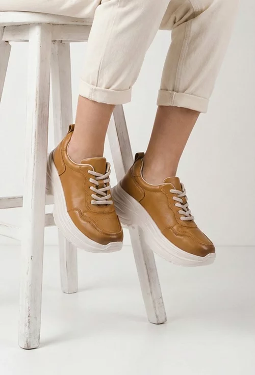 Pantofi dama NUR galben mustar din piele naturala