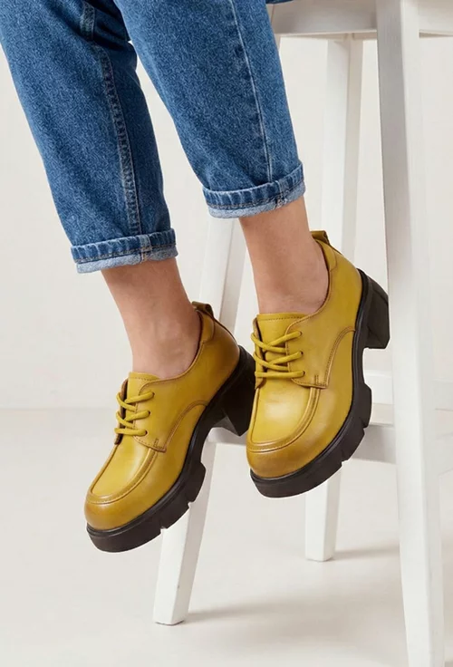 Pantofi dama NUR galben mustar din piele naturala