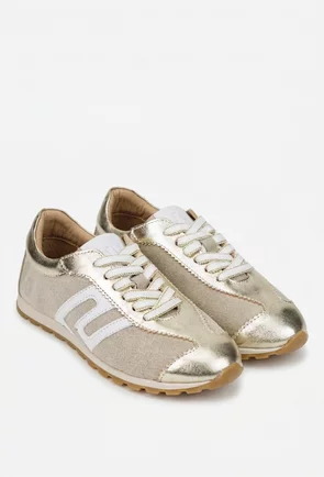 Pantofi dama NUR grej cu auriu si alb din piele intoarsa