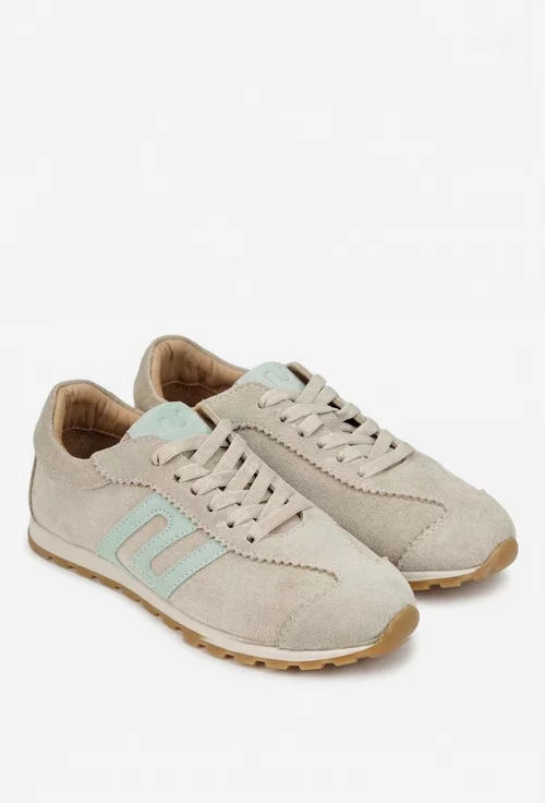 Pantofi dama NUR grej cu verde deschis din piele intoarsa