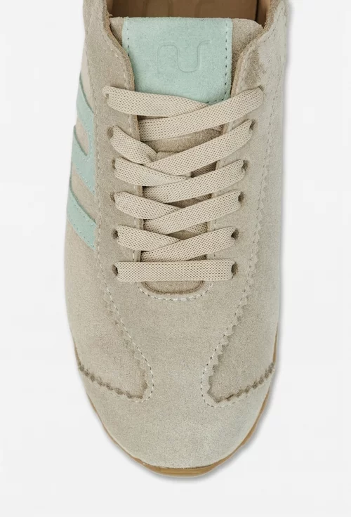 Pantofi dama NUR grej cu verde deschis din piele intoarsa