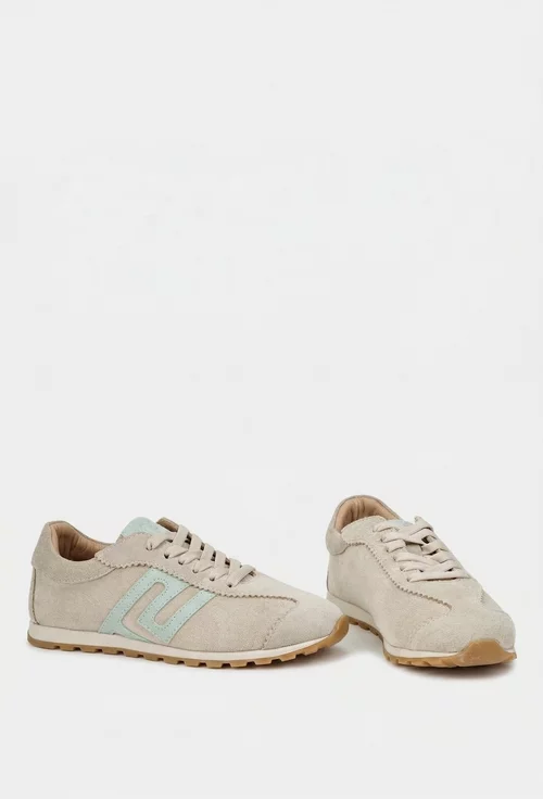 Pantofi dama NUR grej cu verde deschis din piele intoarsa